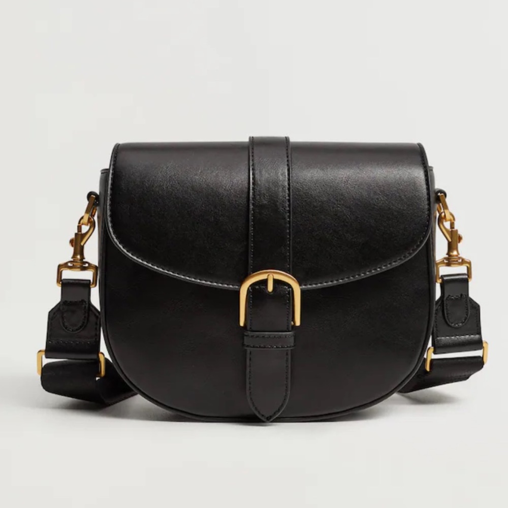 Mango Black Crossbody Bag with Gold Accents